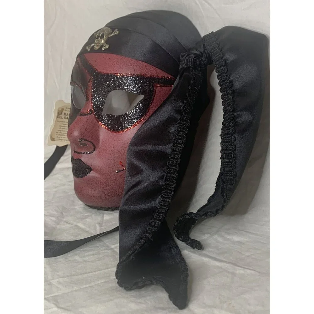 Masquerade Mask Black & Red Pirate Style - Pier 1 Store - Hand made In Venice